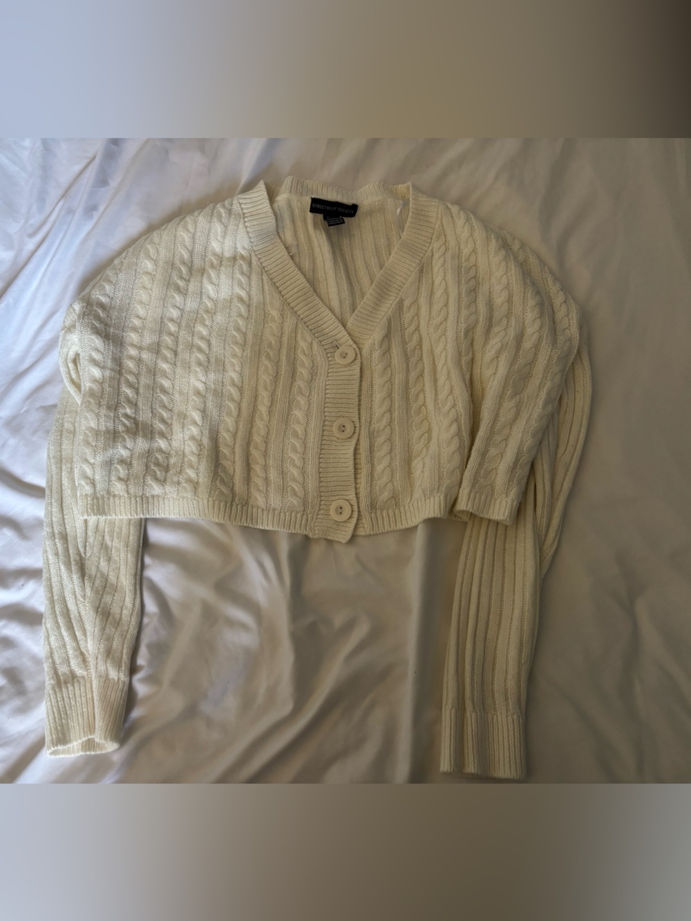 Streetwear Society Cream Cable-Knit Cropped Cardigan